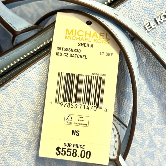 Michael Kors Sheila Medium Signature Logo Satchel Bag Light Sky Blue - Picture 9 of 11